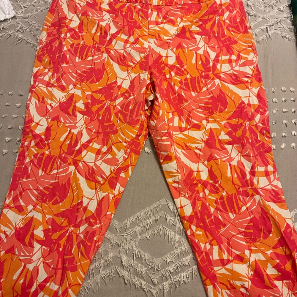 J. Jill Orange and Pink Leaf Print Cropped Pants